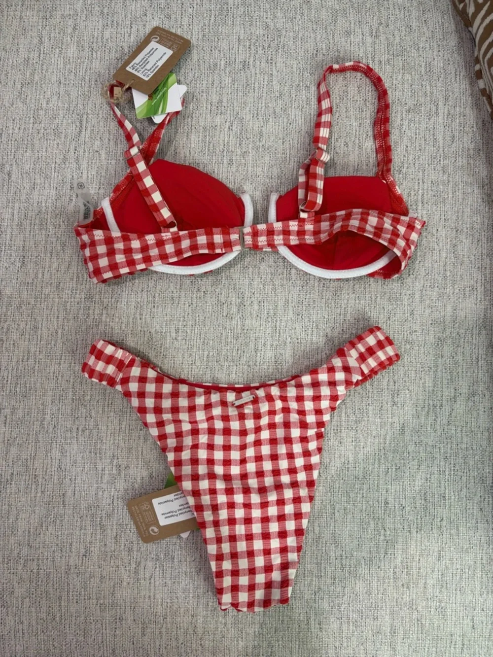 Red Gingham Underwire Bikini Top and High-Cut Bottoms - Picture 4 of 8